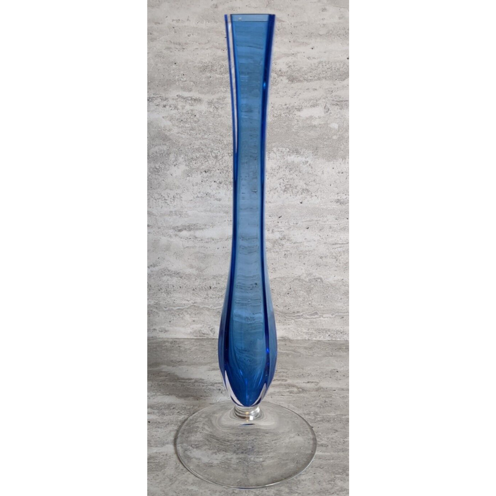 Val Saint Lambert light blue Transparent 9 inch Glass‎ Vase 1970s